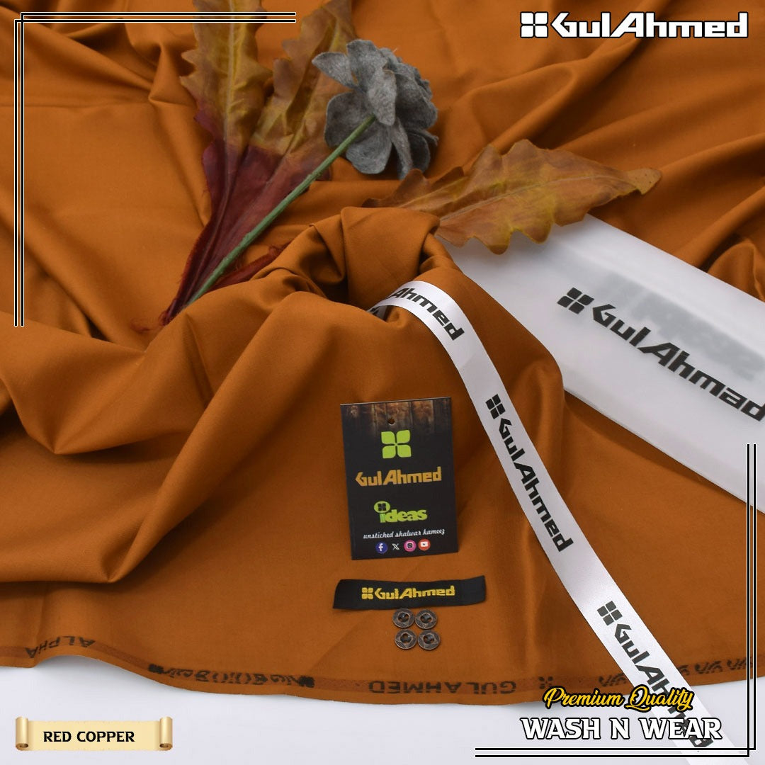 Premium Quality Four Season Red Copper Fabric by GulAhmed - Wash & Wear