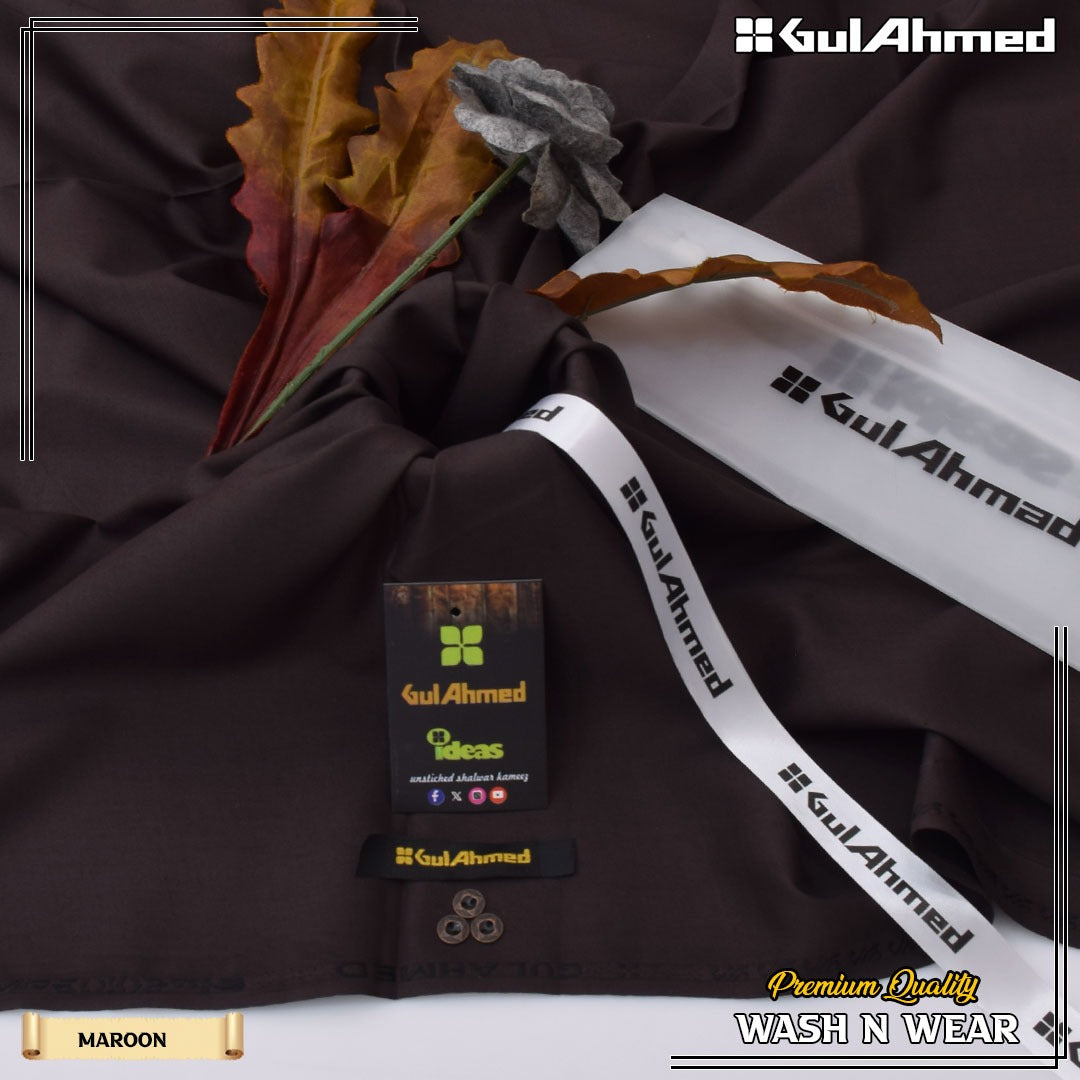 Premium Quality Four Season Maroon Fabric by GulAhmed - Wash & Wear